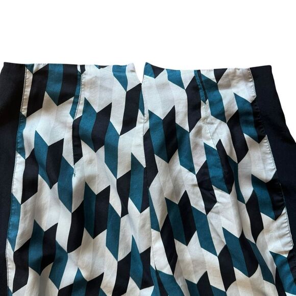 Sportmax Geometric Teal Black White Geometric Pattern Silk Wide Leg Trousers - Picture 8 of 10